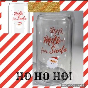 Milk for Santa Glass 16oz Clear Can Cup Holiday Drinkware Christmas Eve